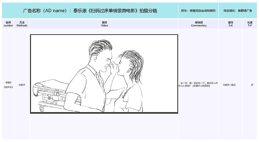 泰樂康《掃碼過床單》微電影分鏡腳本